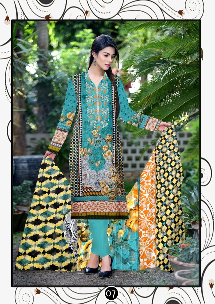 Fountain Blue Embroidered Lawn Suit 4 Piece Unstitched House of Calibre