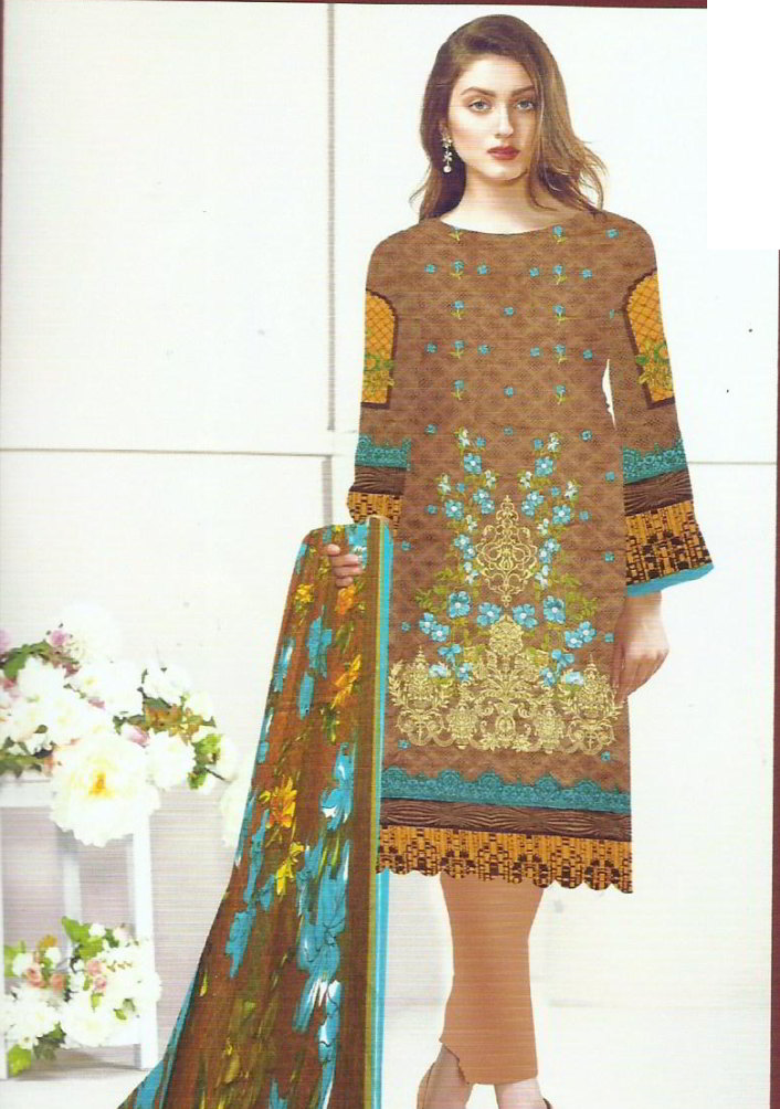 Embroidered Lawn Suit 4 Piece Unstitched with Crinkle Dupatta