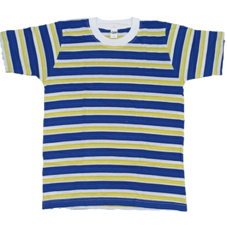 white crew neck multi color stripped t shirt
