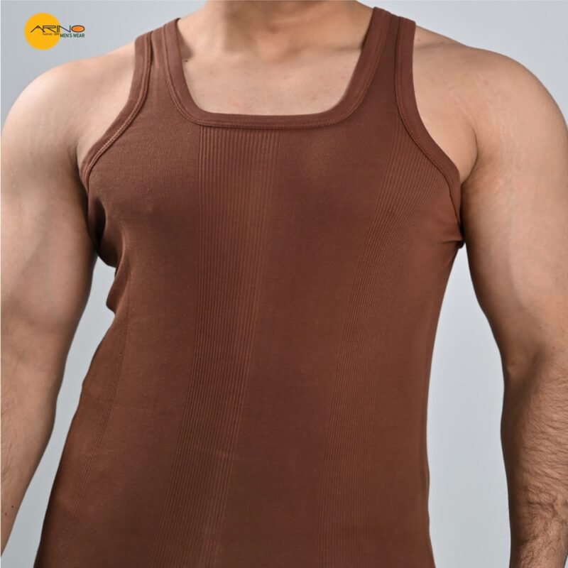 Arino Vest Dark Brown Self Stripped RIB Men Vest