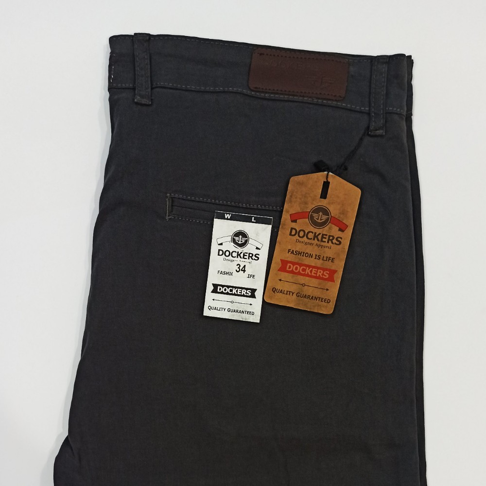 Dockers Dark Grey Slim Fit Office Semi Formal Cotton Jeans - House Of ...