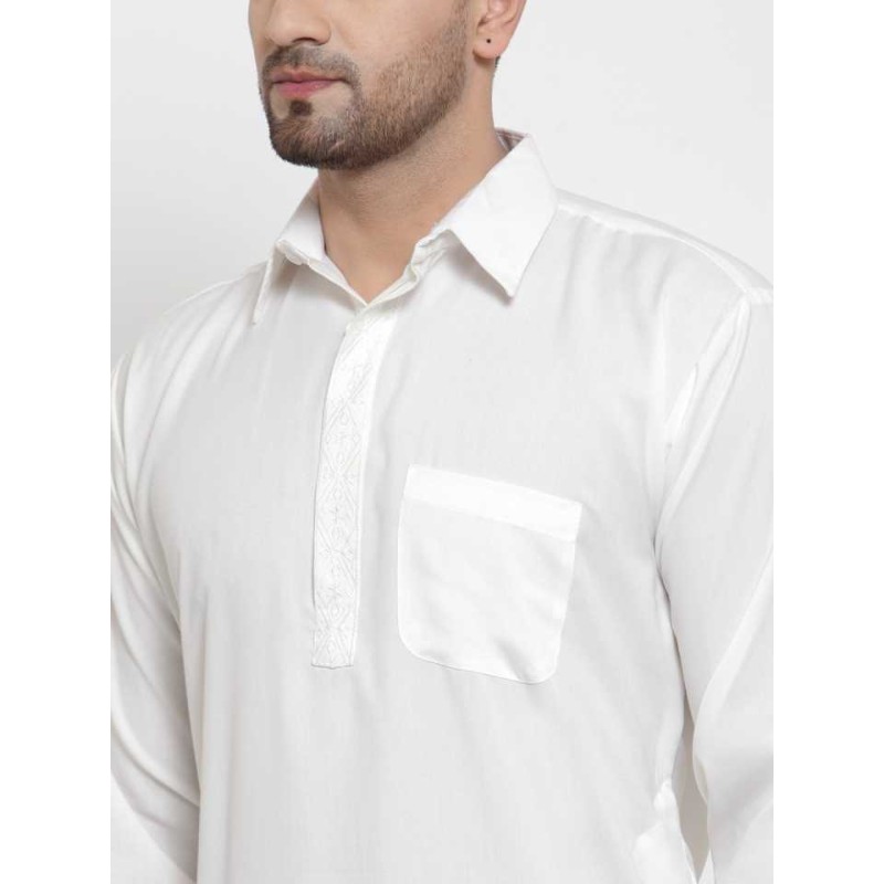 white wash & wear men shalwar kameez suit- Embroidered 2 fold neckline with collar- Front left chest pocket- one side pocket- 4 season recommended- 2499