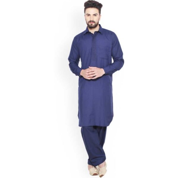 6 royal blue wash and wear men elegant suit- Embroidered 2 fold neckline with collar- Front left chest pocket- one side pocket- 4 season recommended- 2499