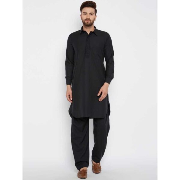 8 Nawabi black wash and wear men elegant suit- Embroidered 2 fold neckline with collar- Front left chest pocket- one side pocket- 4 season asset- 2499