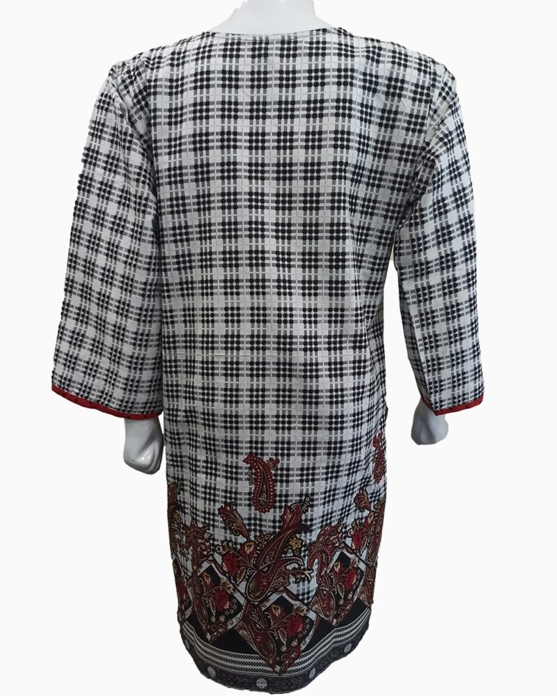 Check Design Lawn Kurti With Red Floral Pattern - Image 2