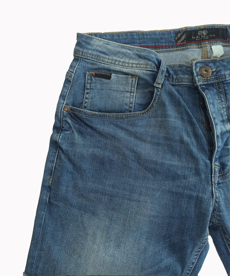 Cross Hatch Slim Fit Light Blue Environment Friendly Stretchable Denim Pants - Image 6