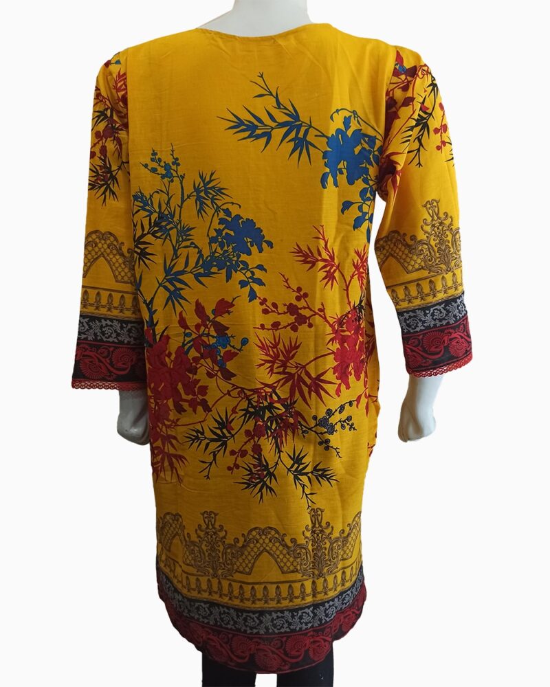 Yellow Lawn Kurti with Red & Blue Floral Print - Image 2