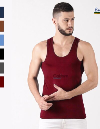 Barcelo Maroon Red RIB Plain Sports Vest- Body Builder Vest- Gym Essentials - Men Beach Wears