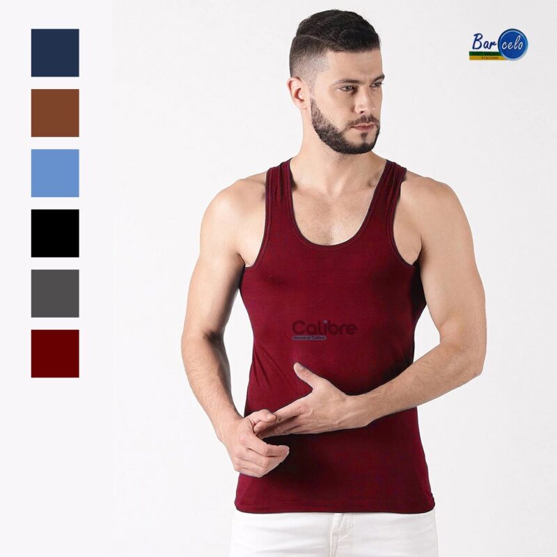 Barcelo Maroon Red RIB Plain Sports Vest- Body Builder Vest- Gym Essentials - Men Beach Wears