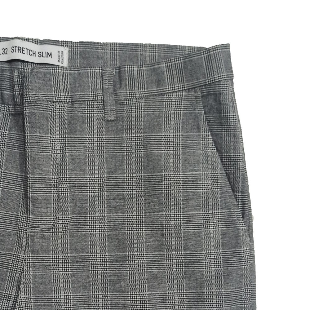 D & Co. Pearl River Light Grey Plaid Check Slim Fit Formal Cotton Pant ...