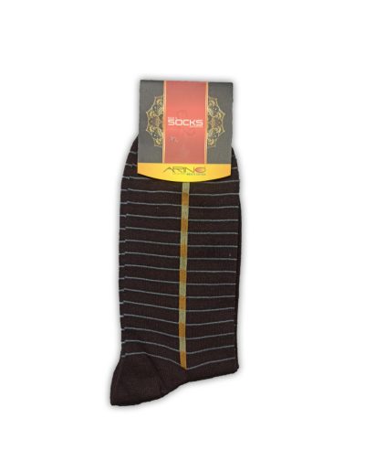 Dark Brown Stripped Micro Thread Cotton Dress Socks