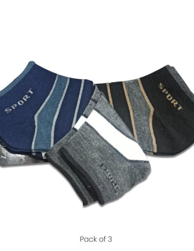 Cotton Stripped Socks Pack - Navy Blue Socks - Charcoal Grey Socks - Black Socks