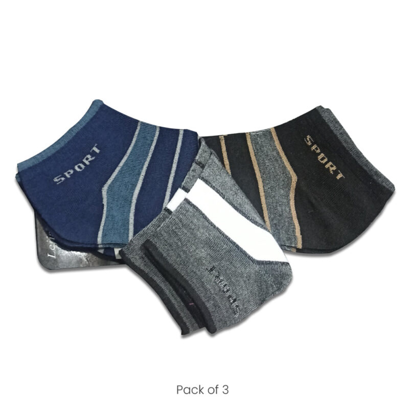 Cotton Stripped Socks Pack - Navy Blue Socks - Charcoal Grey Socks - Black Socks
