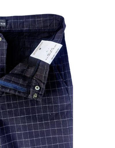 Plaid Check Denim & Co. Navy Blue Cotton Jeans Slim Fit