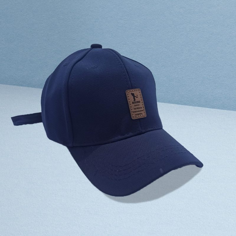 Ediko Leather Logo Navy Blue Six Panel Polo Cap