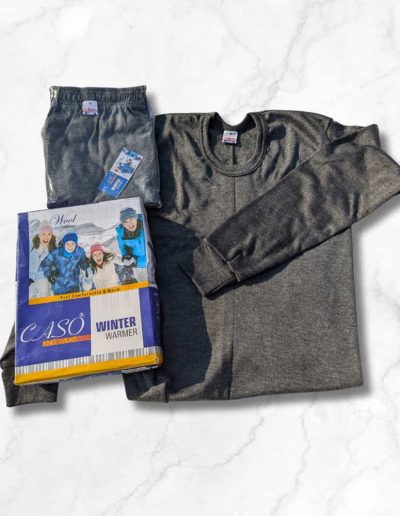 CASO Stretchable Soft Woolen Black Body Warmer Thermal Shirt and Trouser Set