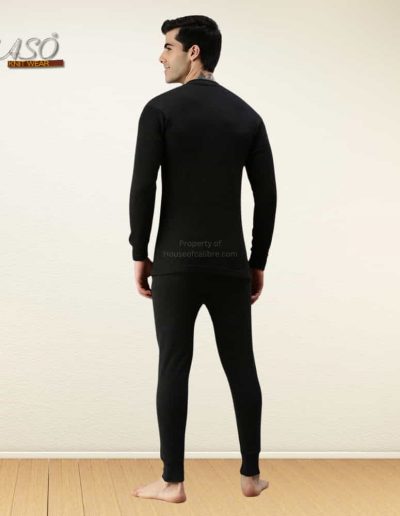Men's and Women's Black Woolen Thermal Suit - 2-Piece Winter Body Warmer