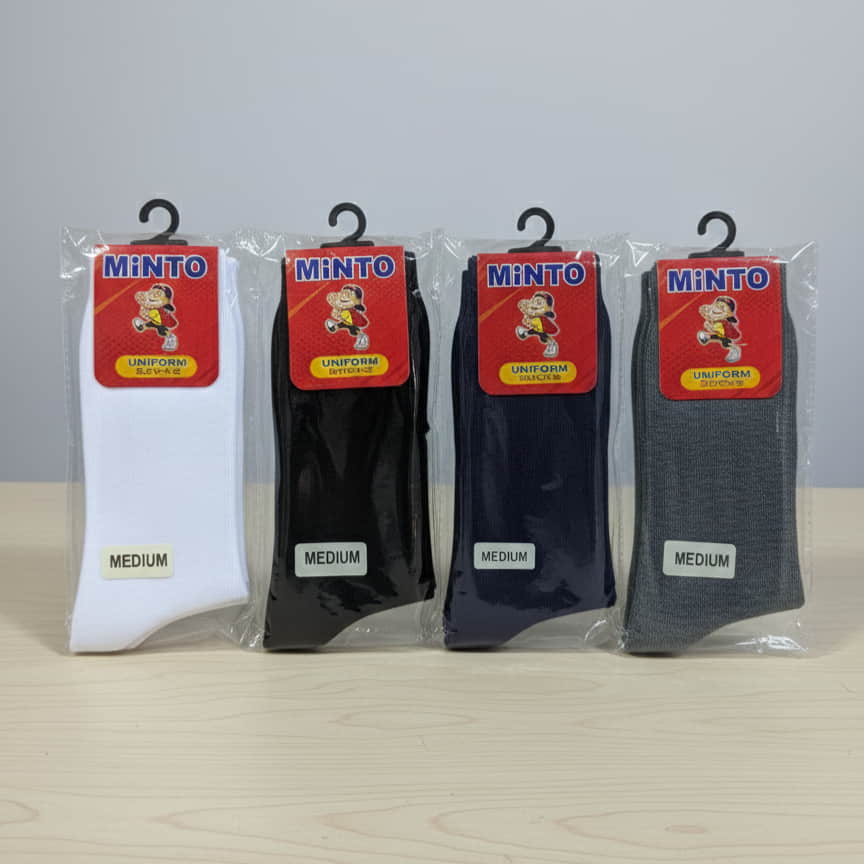 Kids Long School-Black-Grey-White-NanyBlue-Cotton-Minto-Socks