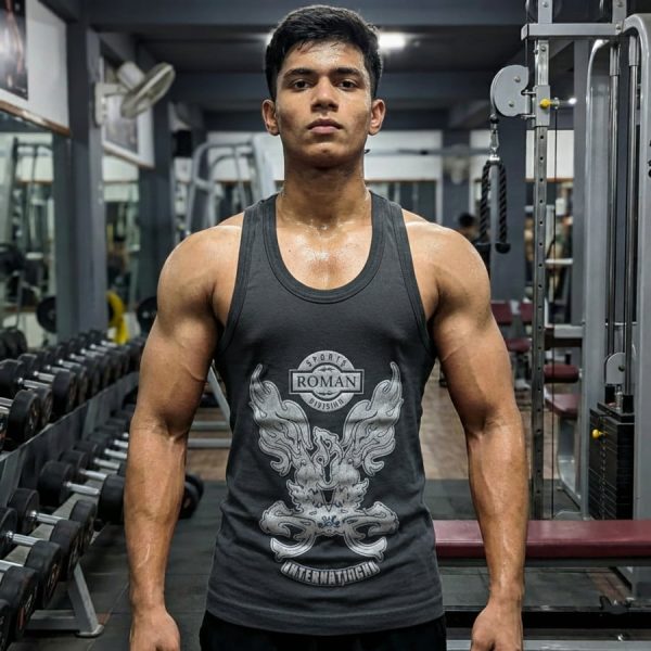 Dark Grey - Boys - Teenage - Gym - Stretchable - BODY FIT - Vest